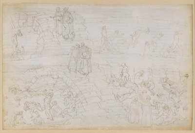La Divina Commedia, Inferno XXIX. Vergilius och Dante i helvetets åttonde krets (Malebolge), 10:e bolgia: Straffet för förfalskare och alkemister av Sandro Botticelli