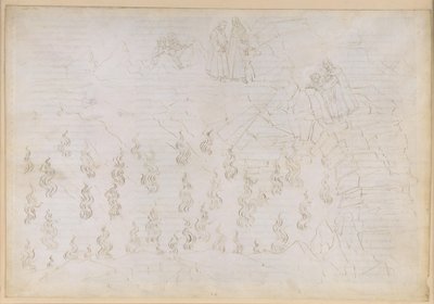 La Divina Commedia, Inferno XXVI. Vergilius och Dante i helvetets åttonde krets (Malebolge), 8:e bolgia: Straffet för de falska rådgivarna; samtal med Odysseus av Sandro Botticelli