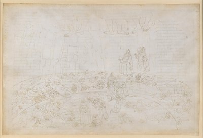 La Divina Commedia, Inferno XXXII. Nionde cirkeln (Cocytus), 1:a och 2:a avsnittet: Bestraffningen av förrädarna mot släkt och fosterland i isen vid Caina och Antenora av Sandro Botticelli