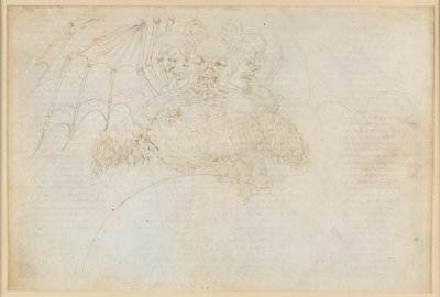 La Divina Commedia, Inferno XXXIV (1): Helvetets centrum: Lucifer i Giudeccas is, som krossar Judas, Brutus och Cassius av Sandro Botticelli
