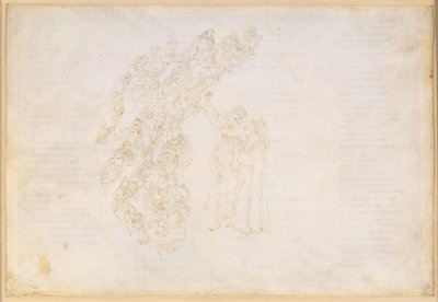 La Divina Commedia, Paradiso III. Den första planetsfären (månhimlen): Uppenbarelsen av de själar som en gång hindrades från att fullgöra ett löfte; Dantes samtal med Piccarda Donati av Sandro Botticelli