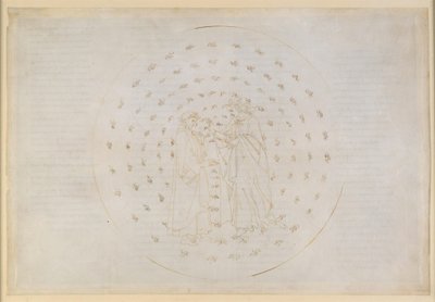 La Divina Commedia, Paradiso VII. Den andra planetsfären (Merkuriushimlen): Beatrice introducerar Dante till svåra frågor om den gudomliga rättvisan, den mänskliga arvsynden och frälsningen genom Kristi död av Sandro Botticelli