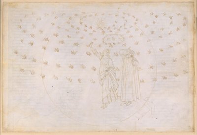 La Divina Commedia, Paradiso XXIII. Åttonde sfären (faststjärnehimlen): Vision av Kristi triumf; Dante ser Beatrice i hennes sanna skepnad; Mariadansen och de tolv apostlarna av Sandro Botticelli