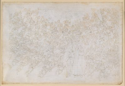 La Divina Commedia, Paradiso XXVIII. Den nionde sfären (Kristallhimlen eller Primum Mobile): Dante ser Gud som en bländande ljuspunkt, omgiven av änglakörer; Beatrice förklarar sfärens hierarki och verkande krafter av Sandro Botticelli