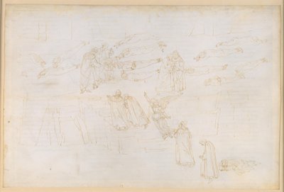 La Divina Commedia, Purgatorio XIX. Uppstigningen till den femte cirkeln i skärselden: Dantes dröm om Sirenerna; de girigas och slösarnas botgöring; samtal med Hadrianus V. av Sandro Botticelli