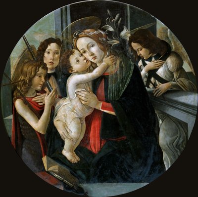 Madonnan och barnet med Sankt Johannes och två änglar. av Sandro Botticelli