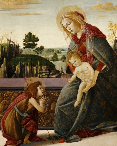 Madonnan och barnet med den unge Johannes döparen i ett landskap av Sandro Botticelli