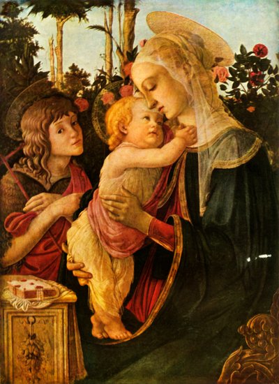 Jungfru och barn med den unge Johannes Döparen, 1470-1475, 1937. av Sandro Botticelli
