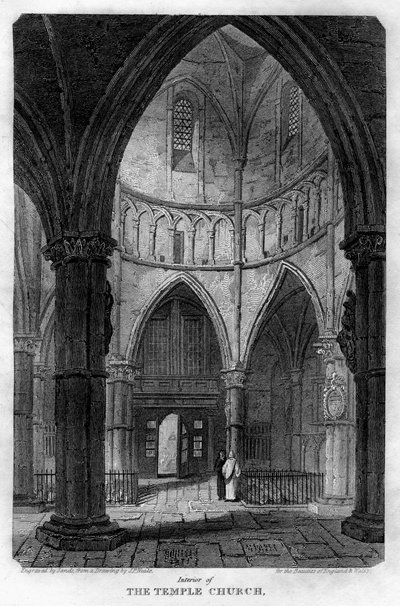 Interiör av Temple Church, London, 1816. av Sands