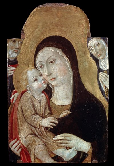 Jungfrun och barnet med heliga. Målning av Sano di Pietro (1406-1481). Tempera på trä, 43 x 27 cm. School of Siena, italiensk gotisk konst. Pushkin Museum of Fine Arts, Moskva. ©FineArtImage/Leemage av Sano di also Ansano di Pietro di Mencio Pietro