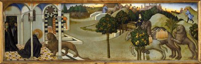 Sankt Hieronymus drar ut en tagg ur lejonets tass... av Sano di also Ansano di Pietro di Mencio Pietro