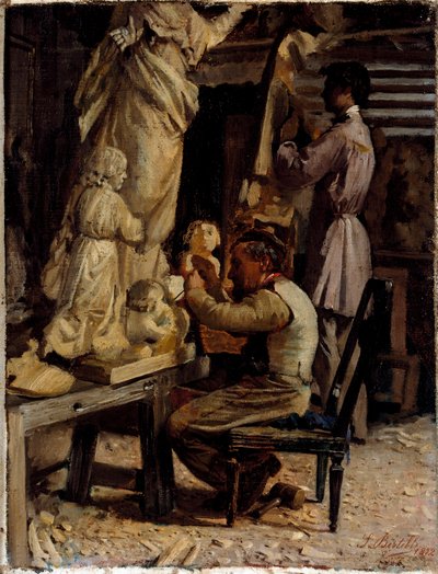 Skulptörens verkstad. Målning av Sante Bertelli (1840-1892) av Sante Bertelli