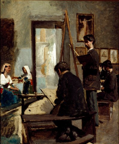 Studiet av grå färger (en målares ateljé) (olja på duk av Sante Bertelli