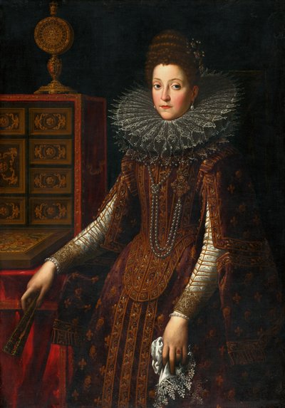 Slovakiska: Porträtt av en dam i rik kostym Porträtt av Maria av Medici. av Santi di Tito