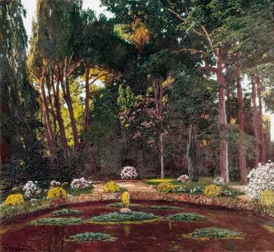 Art Nouveau "" Trädgården "" (Arbucies). Målning av Santiago Rusinol y (i) Prats (1861-1931) El Vendrell från slutet av 1800-talet. House-Museum Pau Casals. av Santiago Rusinol i Prats