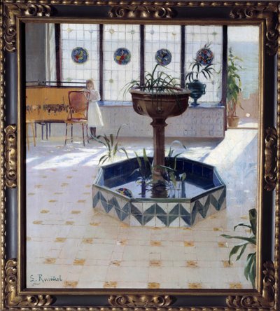 Fontänen under verandan Målning av James Rusinol och (i) Prats (1861-1931) 1894 Privat samling av Santiago Rusinol i Prats