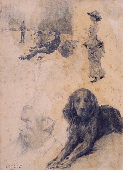 Figurstudier och studie av hund av Santiago Rusiñol