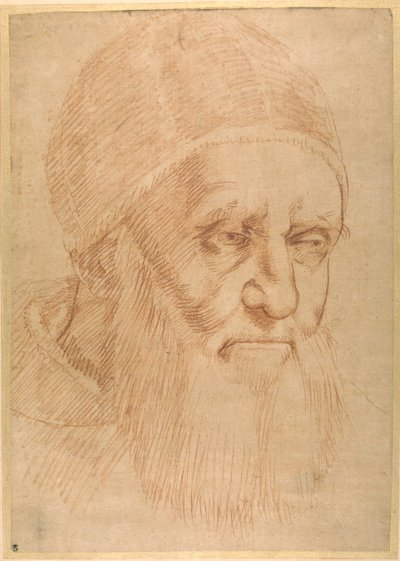 Påven Julius II, efter en tecknad serie av Rafael (röd krita på tunt oljat papper) av Sanzio of Urbino (follower of) Raphael