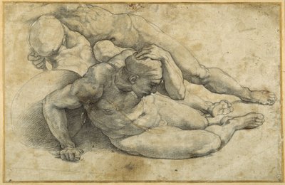 Studie av tre soldater för "Uppståndelsen" (svart krita på papper) av Sanzio of Urbino (workshop) Raphael