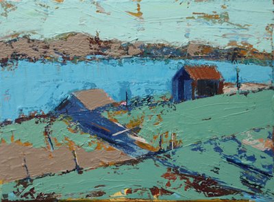 Gårdsgård (akryl på duk) av Sara Hayward