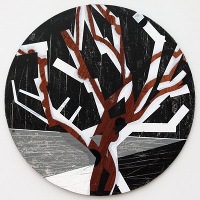 Twixt Heaven & Earth IV-B (akryl på cirkulär skiva) av Sara Hayward
