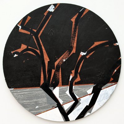 Twixt Heaven & Earth XVI-B (akryl på cirkulär skiva) av Sara Hayward