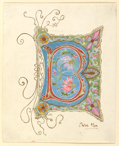 Ritning, upplyst initial av Sara Ker