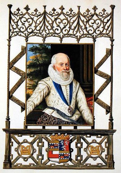 Porträtt av Edward Somerset (1553-1628) 4th Earl of Worcester från "Memoirs of the Court of Queen Elizabeth", publicerad 1825 (akvarell och gouache på papper) av Sarah Countess of Essex