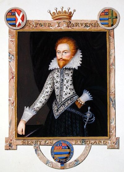Porträtt av Henry Manners (d.1563) 2nd Earl of Rutland från "Memoirs of the Court of Queen Elizabeth", publicerad 1825 (akvarell och gouache på papper) av Sarah Countess of Essex