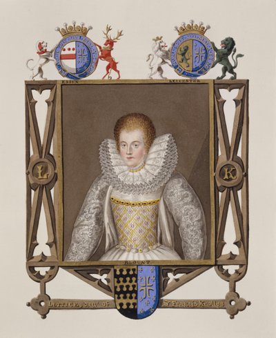 Porträtt av Lettice Knollys (ca 1541-1634) Dotter till Sir Francis Knollys från Memoirs of the Court of Queen Elizabeth, publicerad 1825 (wc och gouache på papper) av Sarah Countess of Essex