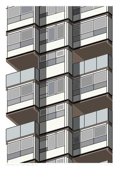 Lambeth Towers_Sepia, 2015 (grafiskt giclee-tryck) av Sarah Evans