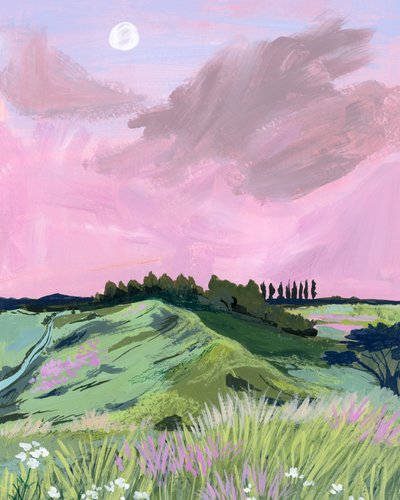 Rosa himmel över böljande kullar av Sarah Gesek