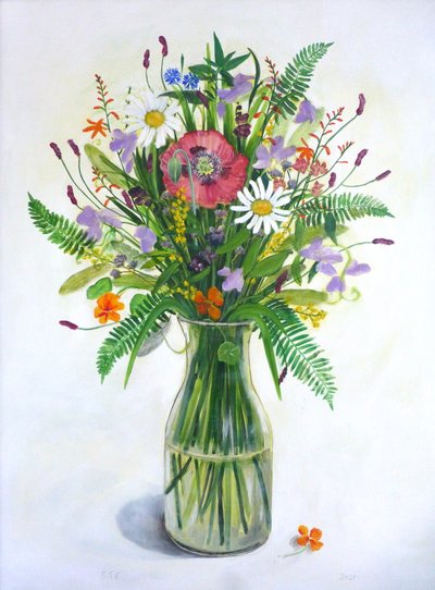 Trädgårdsblommor, 2023 (akryl) av Sarah Thompson-Engels