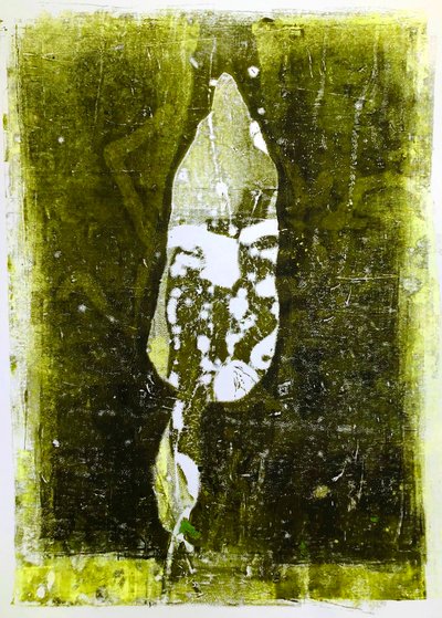 "Abstrakt blad" 2020 (monoprint) av Sarah Thompson Engels