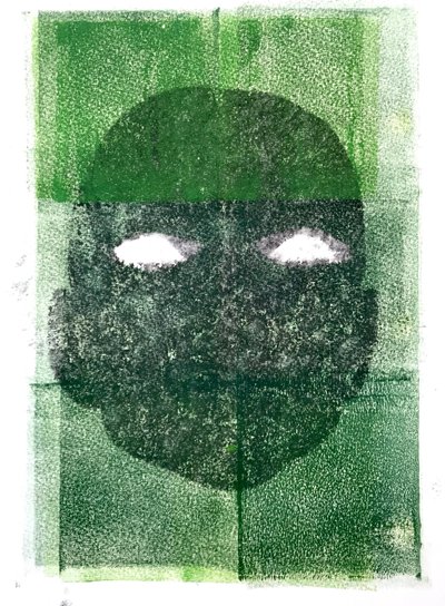 Eyeless, 2020, (monoprint) av Sarah Thompson-Engels