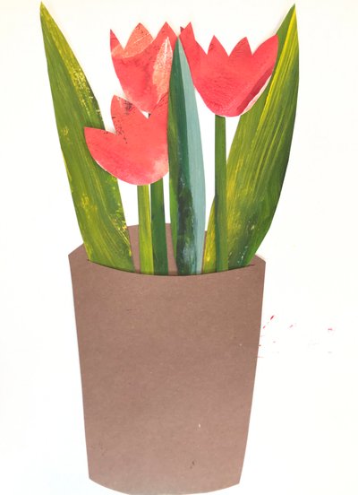 Tulpaner i en kruka, 2018 (collage) av Sarah Thompson-Engels