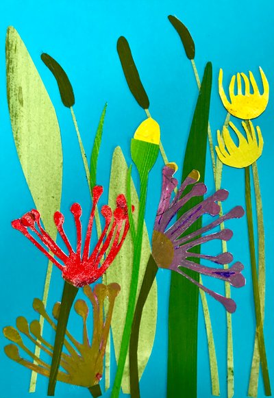 blommor och gräs, 2019 (collage) av Sarah Thompson Engels