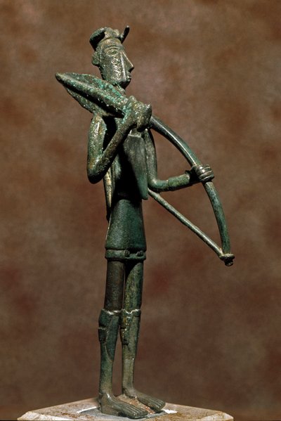 Nuragisk kultur (nuraghi) sardiska: krigarstatyett i brons. 700-talet f.Kr. Cagliari, National Archaeological Museum, Sardinien, Italien av Sardinia Nuragic Civilization