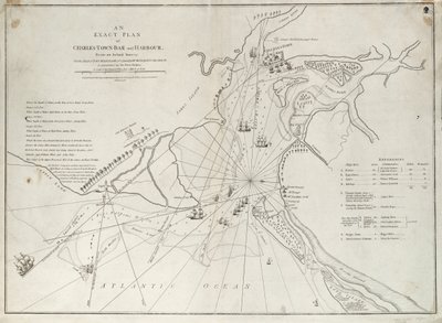 Genauer Plan der Charles Town Bar und des Hafens, aus einer tatsächlichen Vermessung mit dem Angriff auf Fort Sullivan am 28. Juni 1776 durch das Geschwader Seiner Majestät unter dem Kommando von Sir Peter Parker von Sayer & Bennett