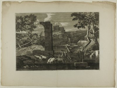 Landskap med en herde och hans flock av Sébastien Bourdon