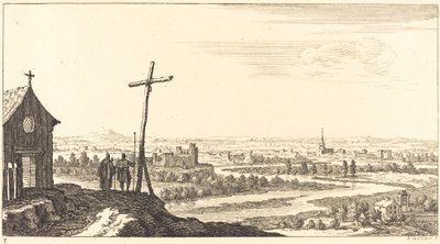 Landskap med kyrka och stad på avstånd av Sébastien  Le Clerc I
