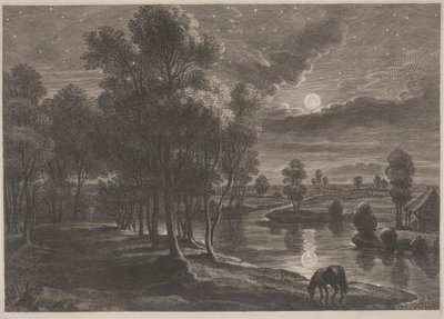 Månbelyst flodlandskap av Schelte Adams Bolswert, after Sir Peter Paul Rubens