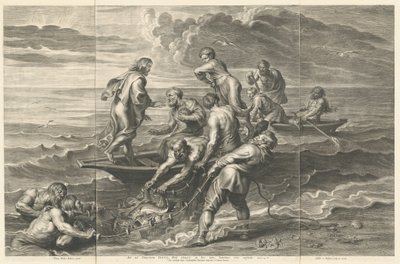Det mirakulösa draget av fiskar av Schelte Adams Bolswert after Sir Peter Paul Rubens