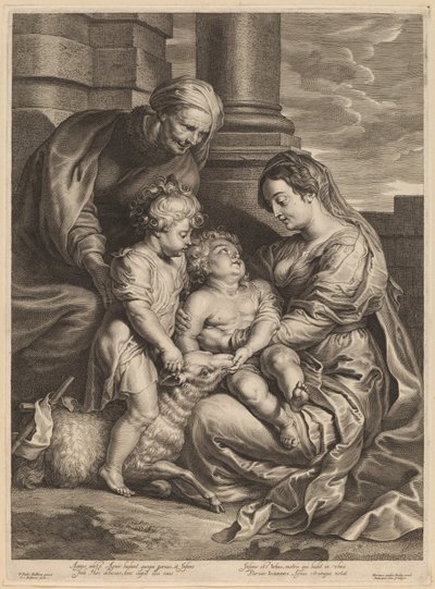 Jungfrun och barnet med Saint Anne och Saint John av Schelte Adams Bolswert, after Sir Peter Paul Rubens
