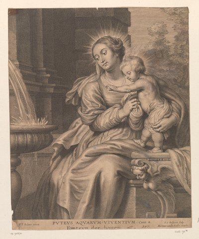 Maria träffade snäll vid een fontein Fontän av levande vatten / Fonteyn der houen (titel på objekt) av Schelte Adamsz. Bolswert