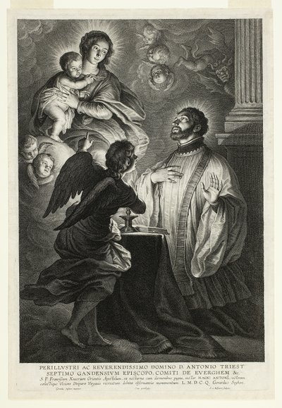 Jungfrun och barnet visar sig för Saint Francis Xavier av Schelte Adamsz. Bolswert