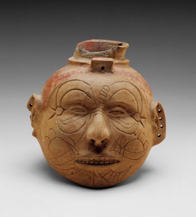 Head Effigy Vessel (buffert med rött slippigment) av School American