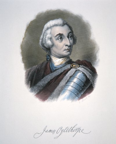 James Edward Oglethorpe (färg litho) av School American