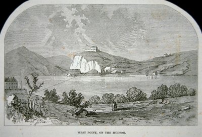 West Point, nyckelfortet som Benedict Arnold planerade att leverera till britterna under frihetskriget (litho) av School American
