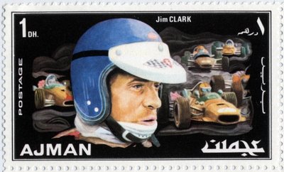 Emirates Arab Units stämpel som representerar den skotske bilföraren Jim Clark (1936-1968) av School Arabic
